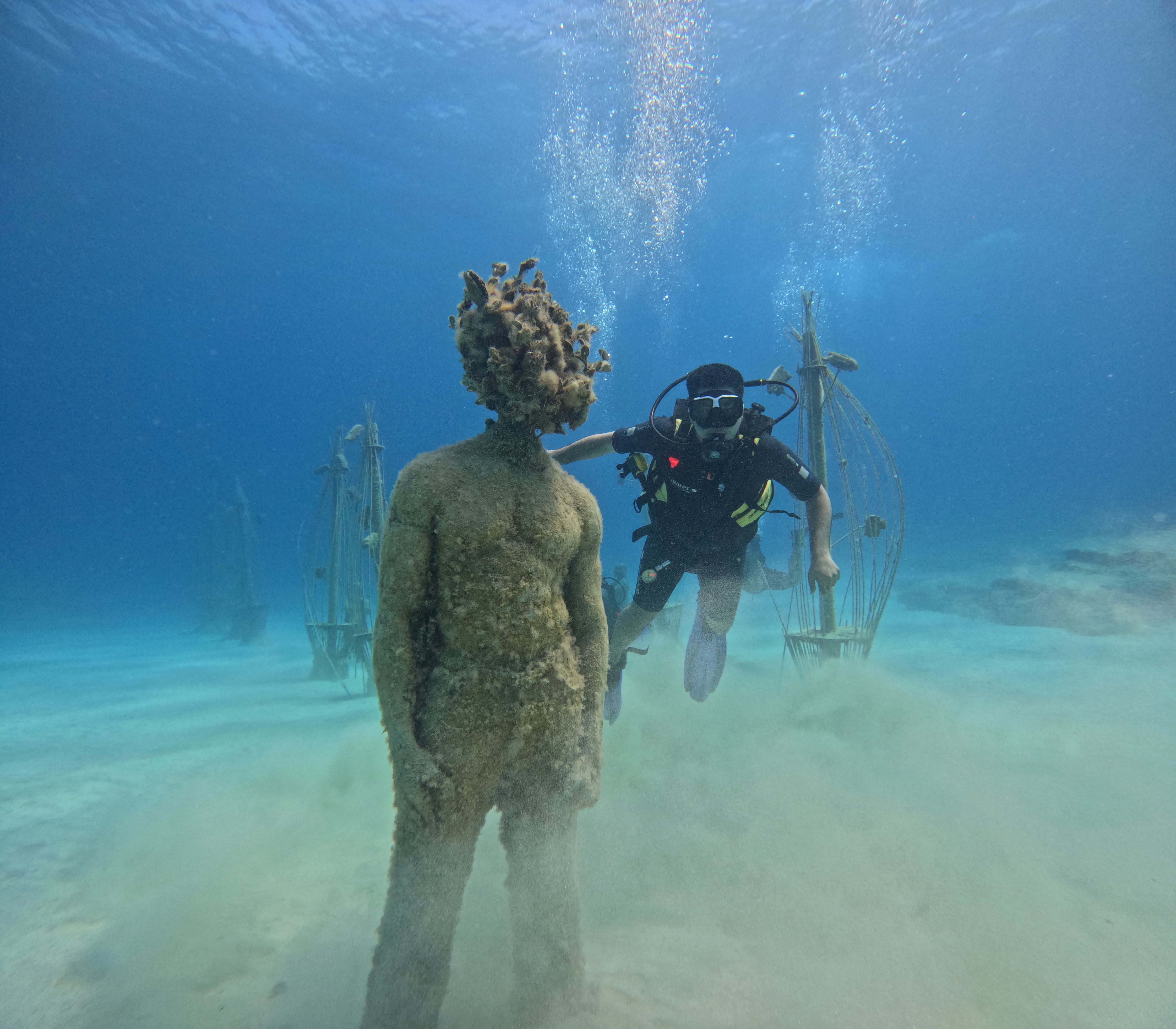 Diving among the underwater statues, Cyprus